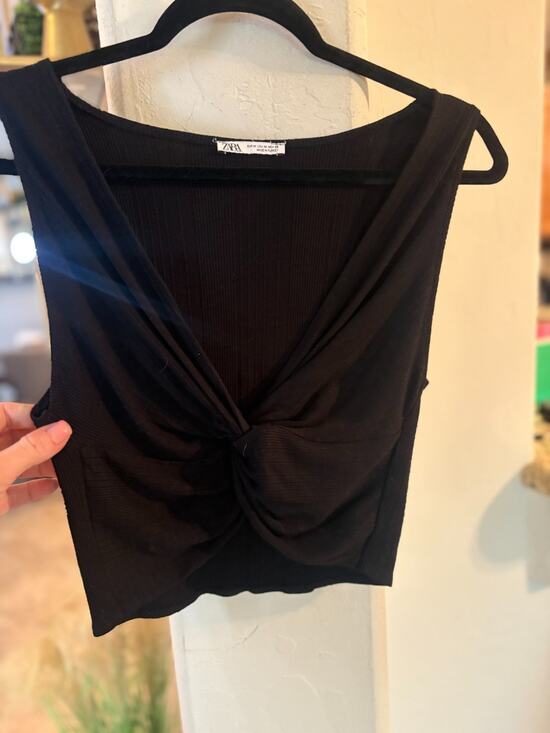 Zara Tops - ZARA Deep V-Neck Black Crop Top Size M 4-8